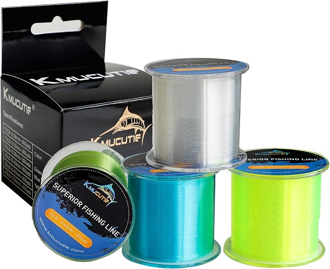 Kmucutie Fishing Line, Monofilament Fishing Line 300 Yds Ultimate Strength, Shock Absorber, Suspend in Water, Knot Friendly - Mono Fishing Line 10-40LB