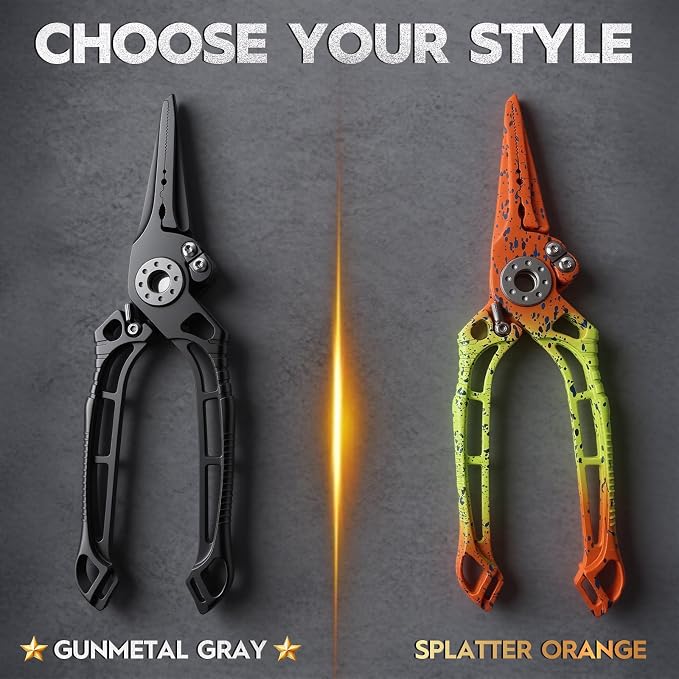 BASICGEAR Pro Fishing Pliers, 17-4PH Stainless Steel, 8", Saltwater Resistant, Braid Cutter, Split Ring Tool, Gunmetal Gray