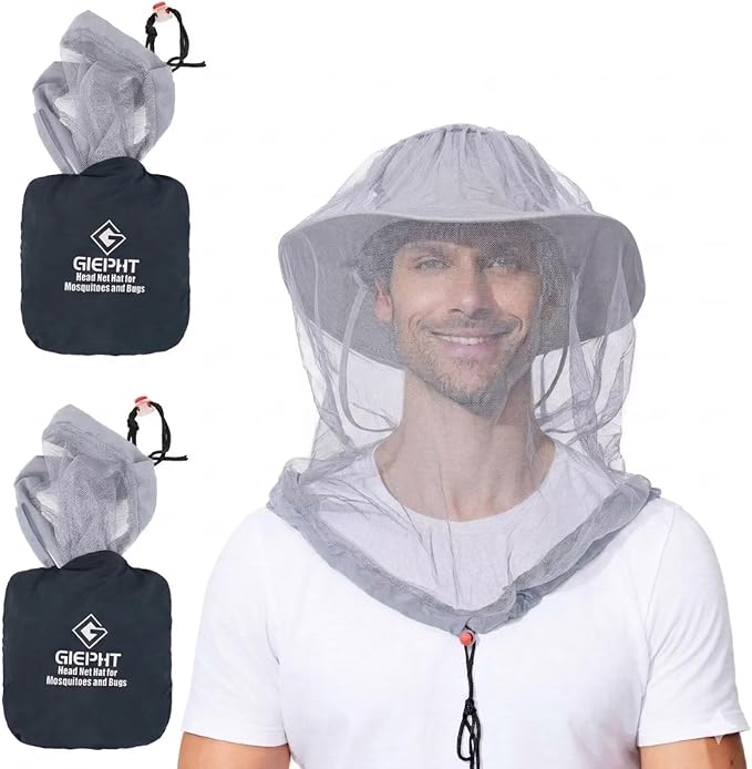 2 Pack Mosquito Head Net Mesh for Hiking & Outdoors,Bug Face Netting over Hat Adults Gnat Fly Insect Midge Protection