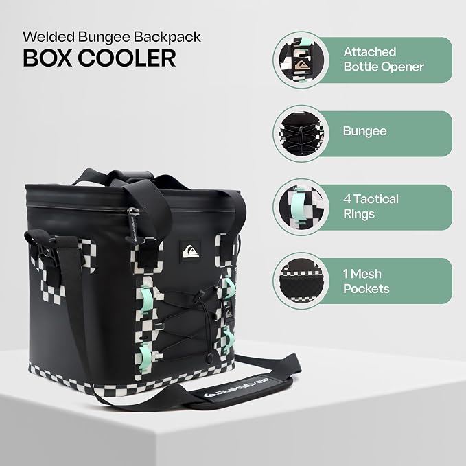 Quiksilver Welded Bungee Backpack Cooler, 30L/36 Cans, 48-72 Hours Insulation, Leakproof & Waterproof IPX7 Rated, Heavy-Duty 600D TPU, Adjustable Straps