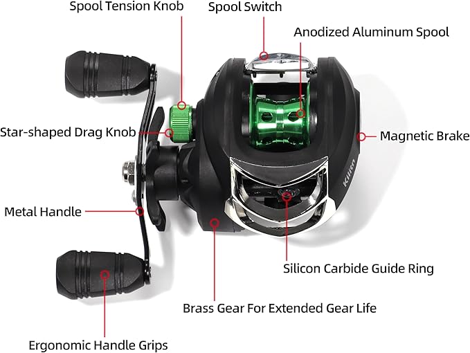Kilitn Fishing Rod and Reel Combo, Green Color Baitcasting Combo Baitcast Reel, 2-Piece Baitcaster Rod, Durable Fiberglass with Comfortable EVA Handle