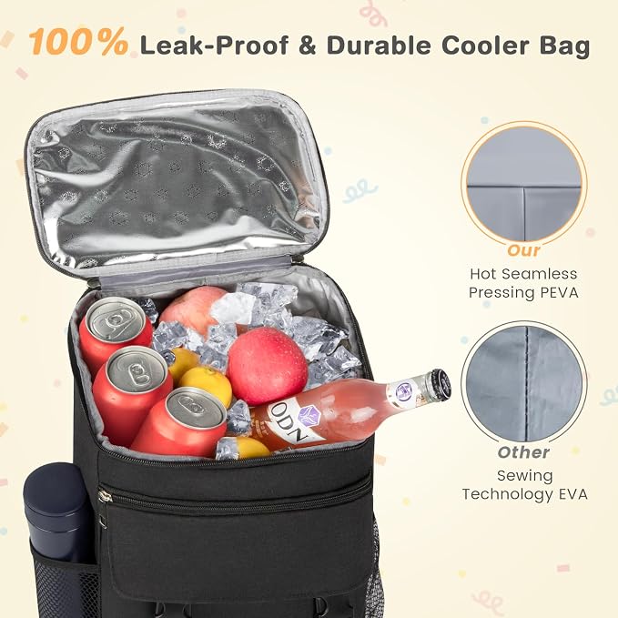 Cooler Backpack- 50 Cans Insulated Backpack Cooler for Men & Women Portable Leak Proof Lunch Backpack Cooler Bag Backpack Coolers for Beach Picnic Travel Work Camping Hiking-Black