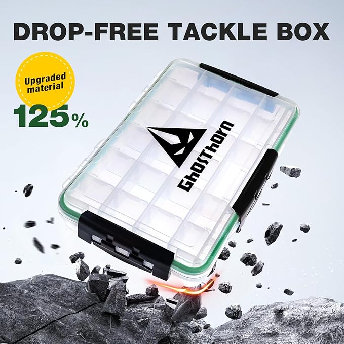 Ghosthorn Fishing Tackle Box, Waterproof 3600 and 3700 Tackle Trays, Plastic Tackle Box Organizer with Removable Dividers Storage Lure Box for Lures 3 Packs (3700 * 3)
