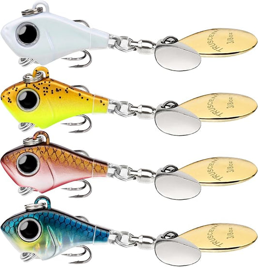 TRUSCEND Vibespinner Easy Catch Fishing Lures with BKK Hooks, Tail Spinner Baits with 4 Actions, Vibrating Swimming Flashing & Jigging for More Bites, Spoon Lures for Bass Trout Crappie Walleye Pike