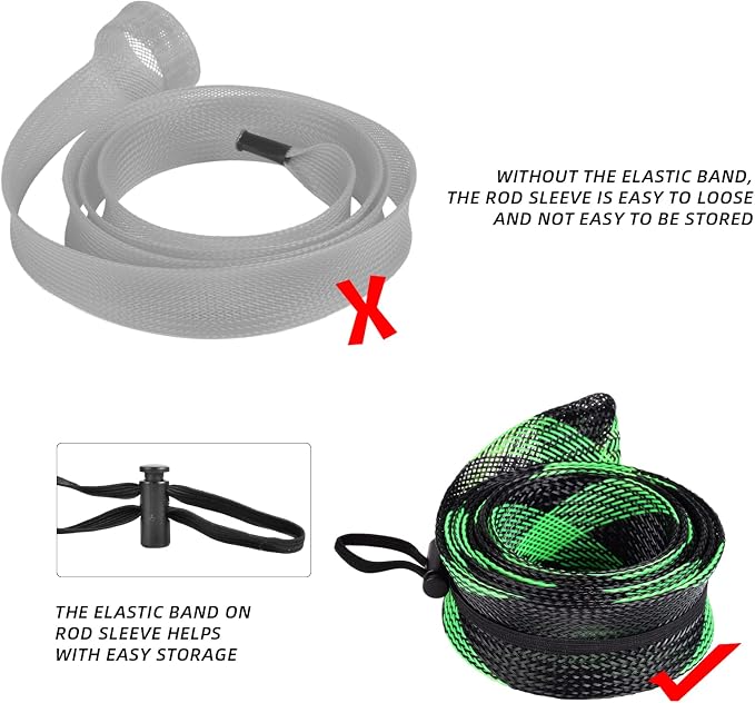 SF Fishing Rod Sock Fishing Rod Sleeve Rod Cover Braided Mesh Rod Protector Pole Gloves Fishing Tools for Spinning Fishing Rod,Casting Rod,Musky Rod, Ice Rod, Fly Rod, Spey Rod