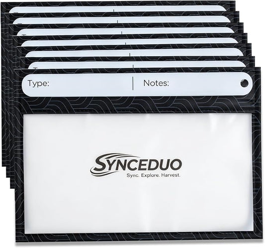 Synceuo 20pcs Soft Plastic Bait Bags, 7"x5" Reusable Bait Packaging Storage with Label Strips for Fishing Lure Making Supplies, Clear Soft Bait Binder Small Tackle Organizer
