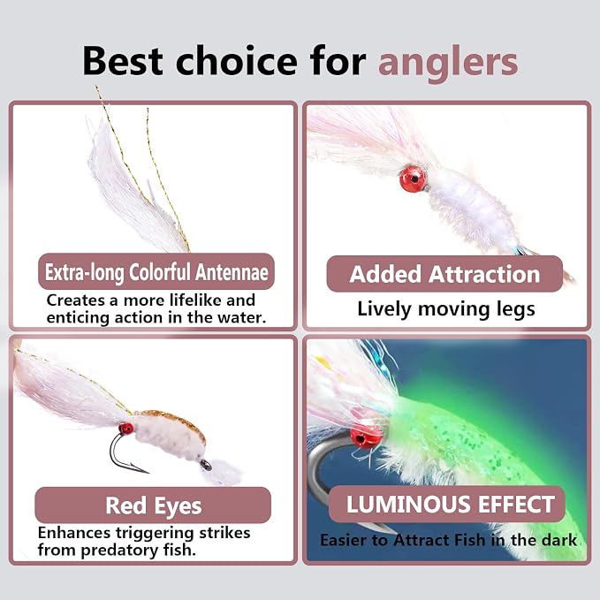 Artificial Luminous Ice Silk Shrimp Swim Fishing Bait, Glowing Fishing Lures, Soft Plastic Baits for Saltwater, Bass, Trout, Walleye, Crappie (Pack of 5 with 2 Sinkers)