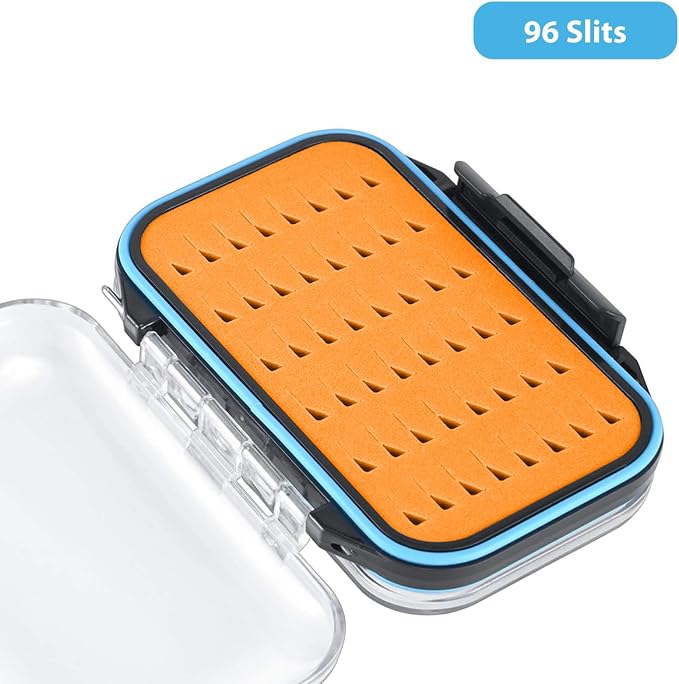Gonex Fly Boxes for Fly Fishing Jig Boxes Two-Sided Waterproof Lightweight Fly Fishing Box Easy Grip Transparent Lid Fly Fishing Lures Box Sizes A+B+C, Orange