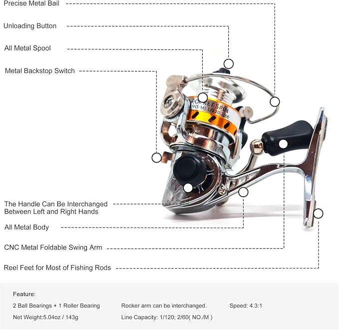 Micro Compact Spinning Reel, Mini 100 Metal Small Fishing Reel for Freshwater and All Season Fishing