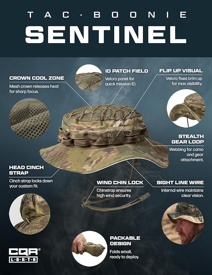 CQR Men's Tactical Boonie Hat, Breathable Packable Sun Hat for Hunting, Hiking, Fishing, Shooting, and Outdoor Activities