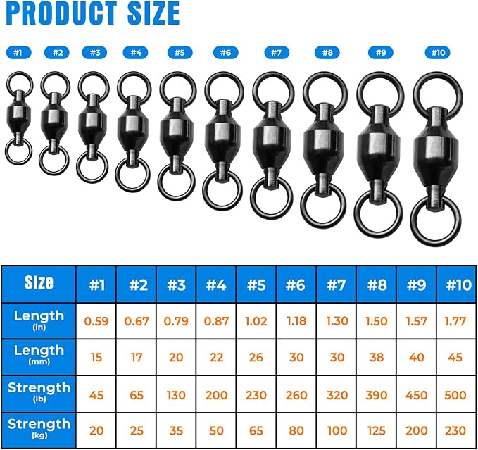20PCS High Strength Fishing Swivels，Ball Bearing Swivels Fishing Tackles， Stainless Steel Fishing Swivel Connectors for Freshwater Saltwater Fishing