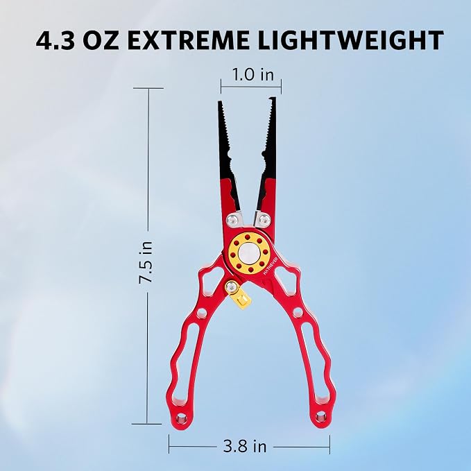 Fishing Pliers Saltwater, Split Ring Pliers Hook Remover with Safety Lock, Fishing Tools with Sheath and Lanyard, Fishing Gifts for Men