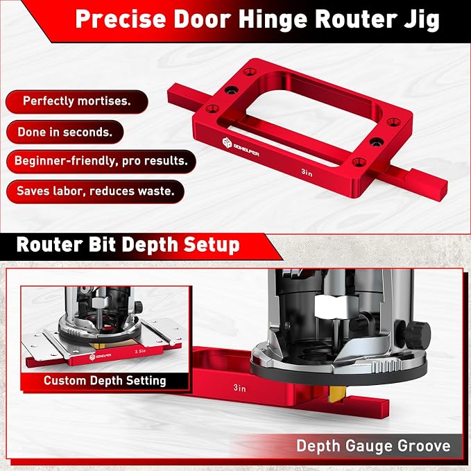 3" Fixed Size Door Hinge Jig for Door and Jamb, Aluminum Alloy Door Hinge Template Kit for Router, Mortise Jig Fits 3 inches Length 1/4" R, 5/8" R and Square Corner Hinges (3 in)