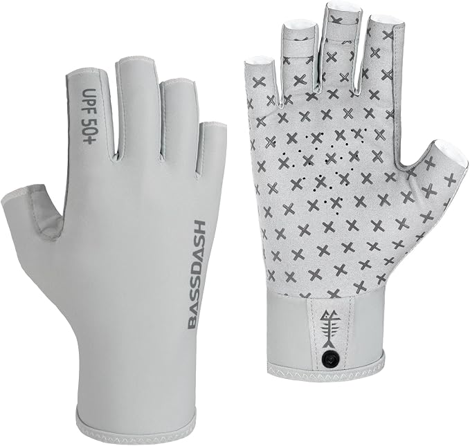 BASSDASH 3/4 Finger UPF 50+ Sun Gloves Breathable Anti-Slip Silicone Palm for Men Women Fishing Fingerless Cycling Running