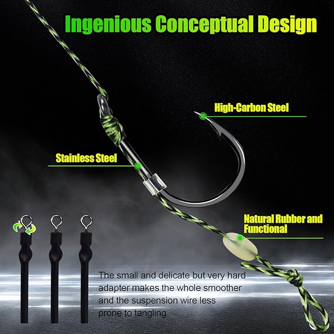 130Pcs Carp Fishing Hair Rigs Kit, 24 High Carbon Steel Curved Shank Barb Hooks, 100 Fake Corn Baits, 2 Line Bait Stoppers & 4 Baiting Needles for Carp Fishing Tackle (#2#4#6#8)
