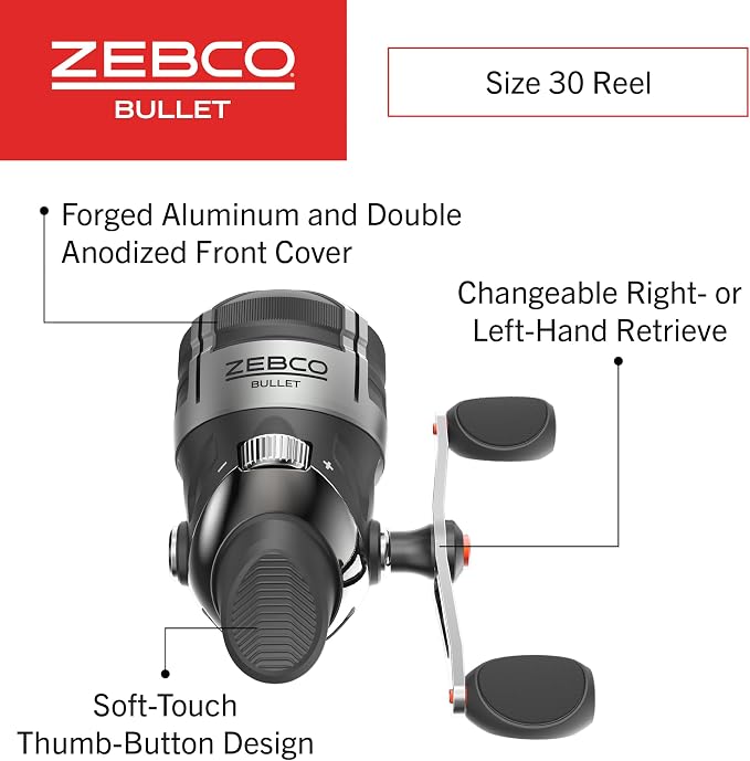 Zebco Bullet Spincast Fishing Reel, Durable All-Metal Construction, Solid-Brass Pinion Gear, Pre-Spooled with 10-Pound Zebco Fishing Line, Black