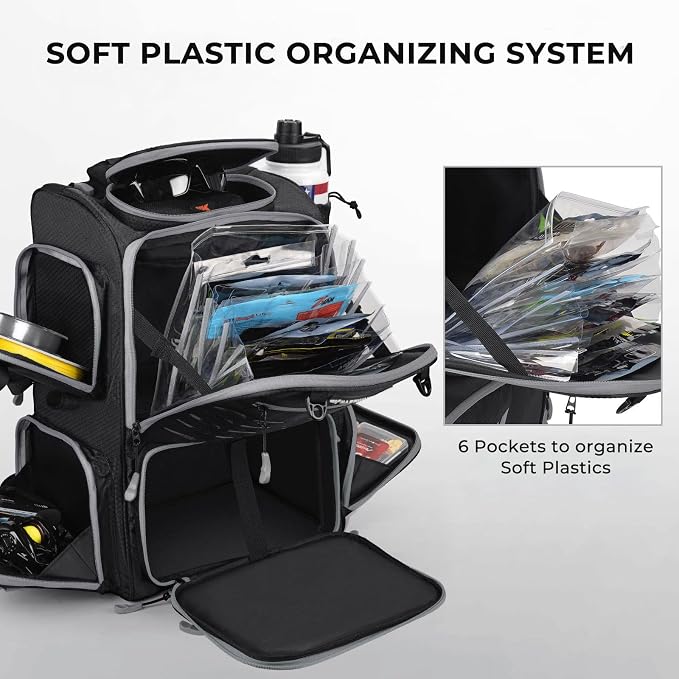 KastKing Bait Boss Fishing Tackle Backpack with Rod Holders-4 Tackle Boxes-Rain Cover,Storage for Fishing Gear