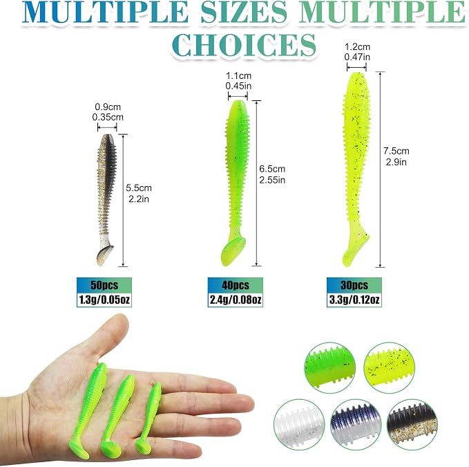 Soft Fishing Lures, 6.5cm/8cm Paddle Tail Swimbaits Soft Plastic Lures Kit for Bass Trout Walleye Crappie 30pcs/40pcs…
