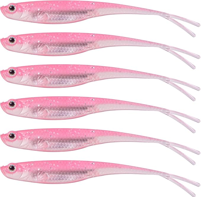 Dr.Fish Soft Plastic Baits, Fork Tail Soft Jerkbait Minnow Lures, 3 to 4-3/4 Inches Soft Swimbaits Jerk Shad Baits Crappie Bass Fishing Lures