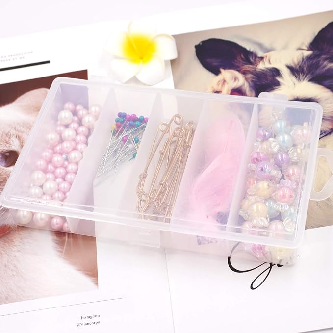 Honbay Clear Visible Plastic Fishing Tackle Accessory Storage Box Case Container - Jewelry Making Findings Organizer - (M:7"x4.3"x1.2")