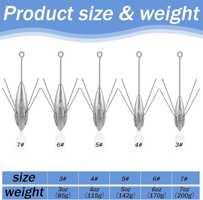 Sotiff 5 Pcs Sputnik Sinker Surf Fishing Weights Fishing Equipment Long Tail Surfing Surf Casting Sinkers Spider Weights for Catfish Near Sea Ocean Ship Breakwater Large River Beach Man Gift