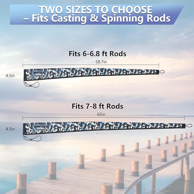 2Pcs Neoprene Fishing Rod Sleeve for Casting, Trolling, Spinning Rods – Lightproof & Puncture Resistant Rod Cover