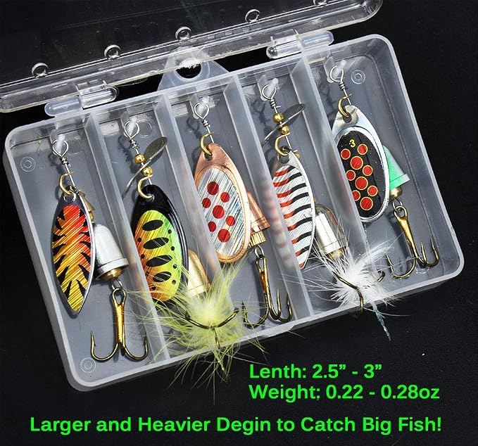 TB Tbuymax Fishing Spinner Baits for Freshwater and Saltwater, 10pcs Rooster Tail Fishing Lures & Spinning Spoons, Hard Metal Baits for Bass Trout Salmon with 2 Tackle Boxes