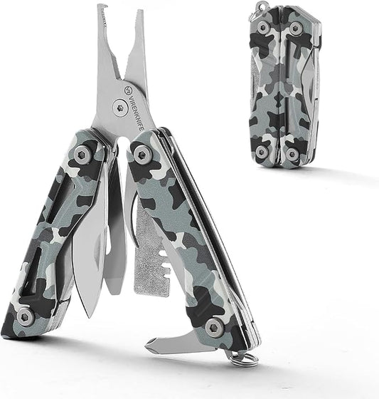 VIRENKNIFE Mini EDC Multitool,13-in-1 Stainless Steel Multi Tool Pliers with Pocket Knife,Bottle Opener，Screwdriver，Perfect for Camping, Outdoor and Everyday Use,Gifts for Men Dad（Camo）