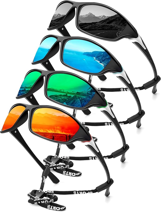KALIYADI 4 Pack Polarized Sunglasses-Men Sports Sun-glasses: Mens Sunglasses UV Protection for Fishing Driving Cycling