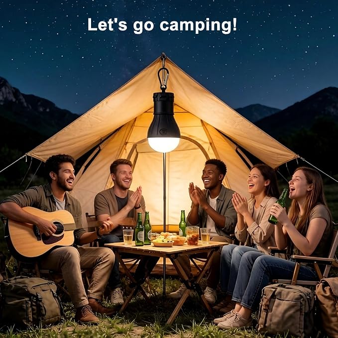 Camping Tent Lantern,LED Camping Lights,Portable Outdoor Waterproof Emergency Light Bulb,Camping Gear,Super Bright,Tent Lamp for Camping,Hiking,Party,Backpacking,Fishing,Power Failure,4 Packs(Black)