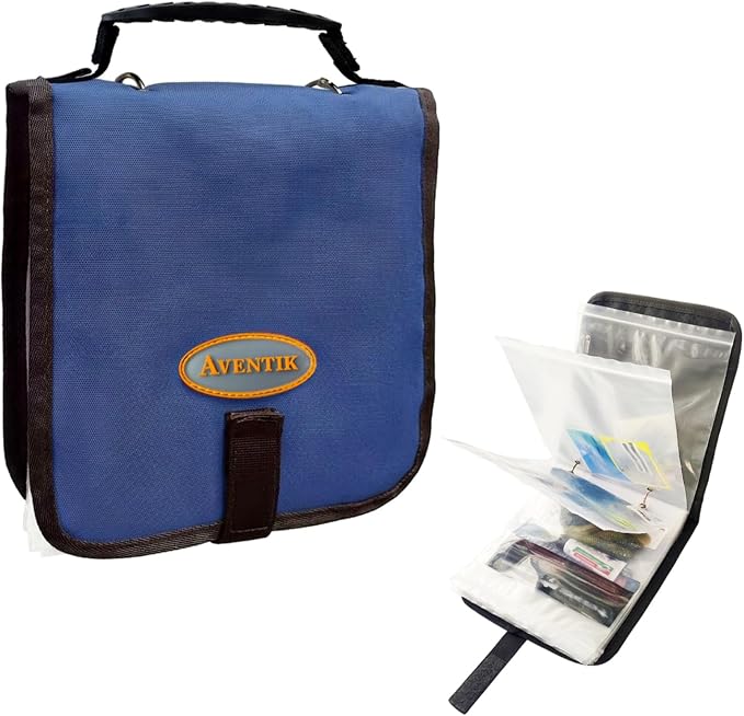 Aventik Fishing Tackle Binder Soft Cover Fishing Bait Organized Storage Rig Bag Soft Bait Binder Saltwater Resistant Fishing Bag 8.5x8.5x1.1inch(blue)