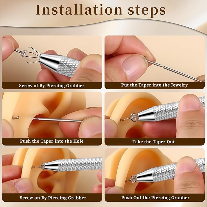 Piercing Taper Ball Grabber Tool for Changing Jewelry - 14G 16G 18G 20G Stainless Steel Flat Back Earring Applicator Tool Piercing Kit for Ear/Nose/Eyebrow/Tongue/Navel/Nipple/Lip