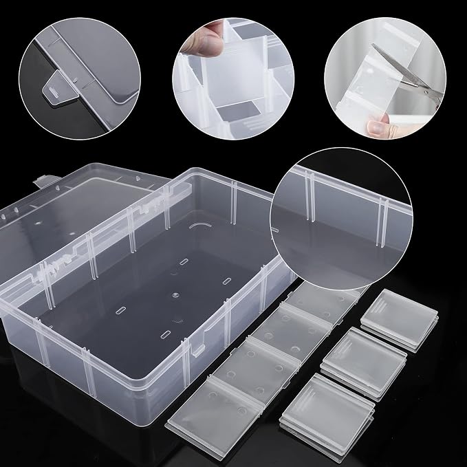 Exptolii 15 Large Grids Plastic Organizer Box with Dividers, 2 Pack Clear Compartment Container Storage for Washi Tapes Beads Crafts Jewelry Fishing Tackles, Size 11 x 6.3 x 2.2 in