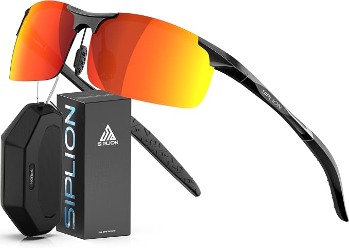 SIPLION Polarized Sunglasses Men Sports: UV Protection Ultra Light Al-Mg Metal Frame Ideal For Driving Fishing Running Golf