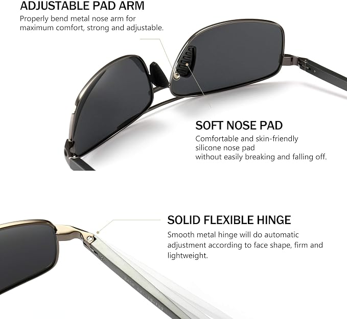 SUNGAIT Ultra Lightweight Rectangular Polarized Sunglasses Men UV400 Protection