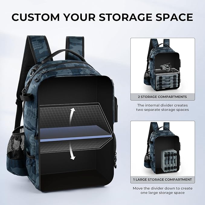 KastKing BaitSpace Fishing Tackle Backpack with Removable Bait Binder,2 Rod Holders Storage Fishing Gear and Equipment