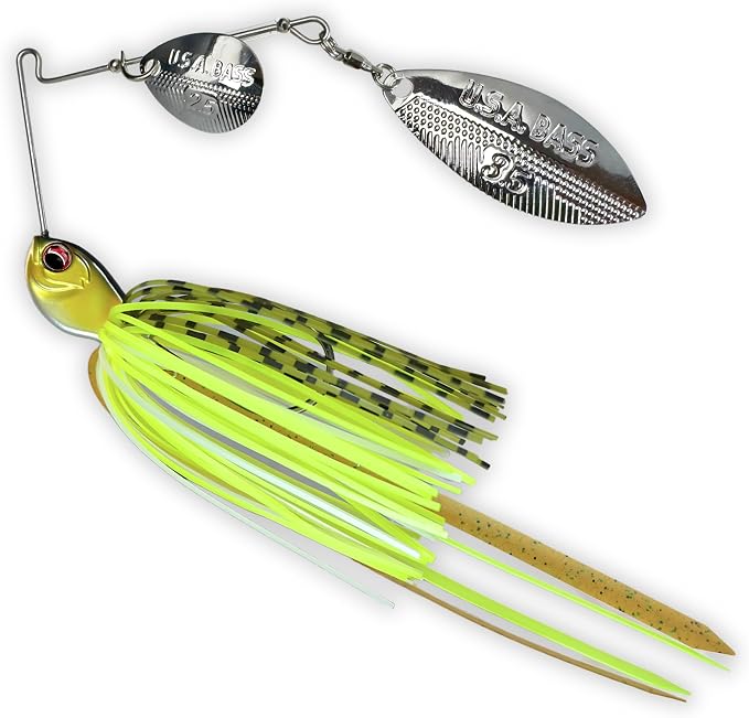 USA BASS Tackle Apache Attack Spinnerbait Type II Largemouth Smallmouth Spotted Bass Premium Fishing Bait Handtied Skirt Custom Blades Heavy Duty Hook New for 2025