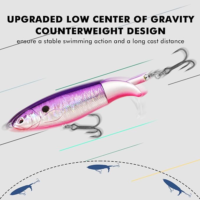 TRUSCEND Popobait Easy Catch Fishing Lures with BKK Hooks, Instant Startup, Longer Cast, Balanced Spray/Sound/Swim, Plopper Topwater Lures for Bass, Trout, Pike, Walleye, Freshwater Saltwater Fishing