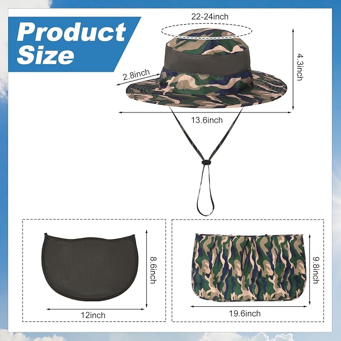 4 Pack Sun Hats for Men Women UPF 50+ Wide Brim Fishing Bucket Hat Summer Outdoor UV Protection Adjustable Neck Flap