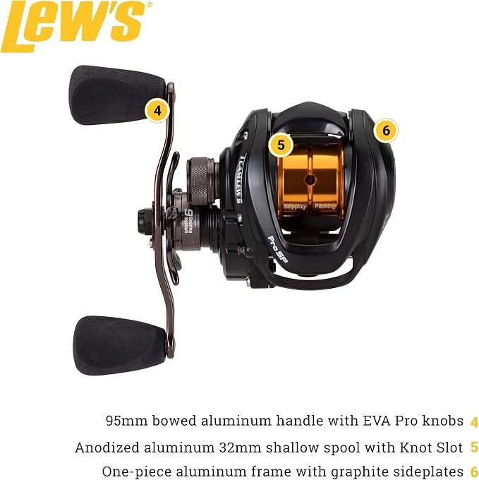Lew's Team Lew's Pro SP Baitcast Fishing Reel, 8.3:1 Gear Ratio, Aluminum Frame, Premium 9 Stainless Steel Ball Bearings