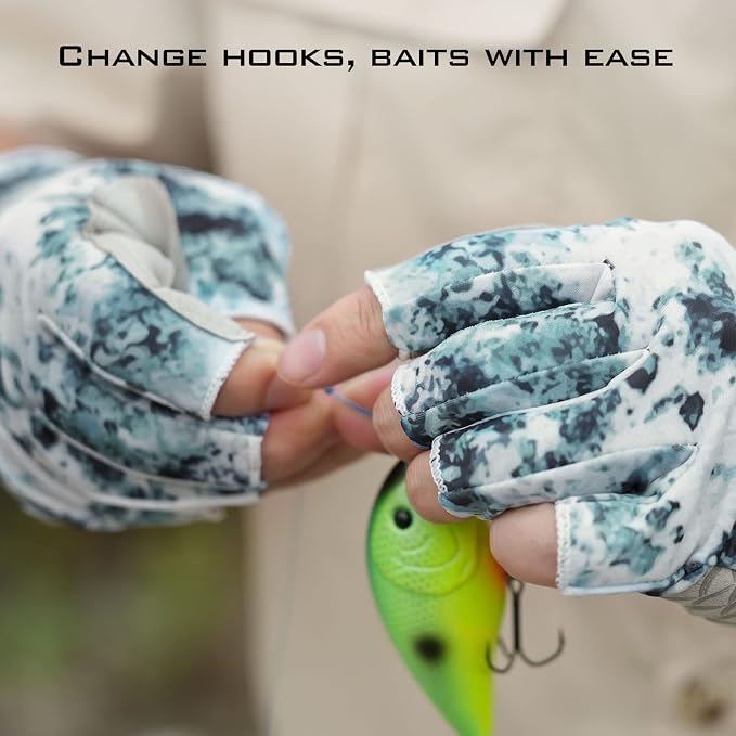 KastKing La Sal Fishing Gloves UPF50+ Sun Gloves UV Protection Fingerless Gloves Men Women for Outdoor, Kayaking, Rowing, Paddling, Canoeing, Hunting