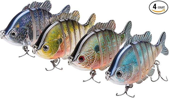 BASSDASH SwimPanfish Multi Jointed Panfish Bluegill Swimbaits Hard Topwater Bass Lures Fishing Lure Crank Saltwater 3.5in/0.85oz,Pack of 4