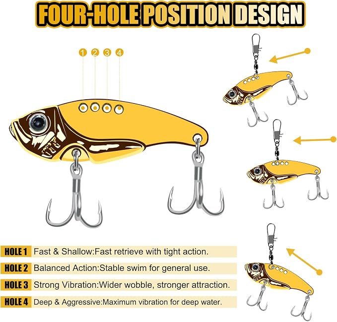 VIB Metal Lures Zinc Alloy Fishing Blade Spinner Bait with Treble Hooks Fishing Spoons Lures Pack of 5