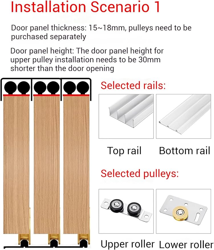 Triple Track Sliding Door Hardware Kit - Heavy-Duty Aluminum Tracks for Closets Cabinet Doors - Adjustable Triple-Panel Bypass, Flush Mount(Color1,280cm)