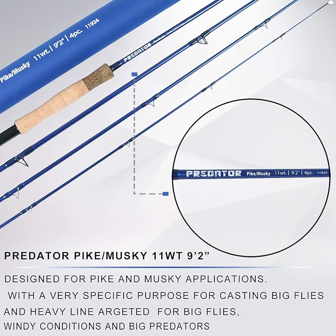 M MAXIMUMCATCH Maxcatch Predator Big Game and Saltwater Fly Fishing Rod: 7'11''/9'/9'2''/10', 4-Piece, 8/9/10/11/12 Weight