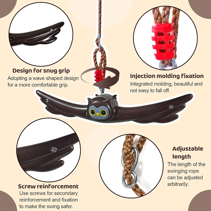 Ninja Twist Swing-360 Degree Handle Rotation Promotes Sensory Development, Arm Strength,Swingset Accessories Outdoor-Swing Spins Set (Brown)