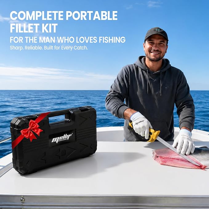 Mellif Electric Fillet Knife for Fish, 12V Cordless Fish Fillet Knife with 7" & 9.5" Sharp Blades, fillet knife for fish, Non-Slip Grip Handle, Safety Lock, 2 Rechargeable Batteries, Quick Charger & Carry Case for Fishing and Filleting