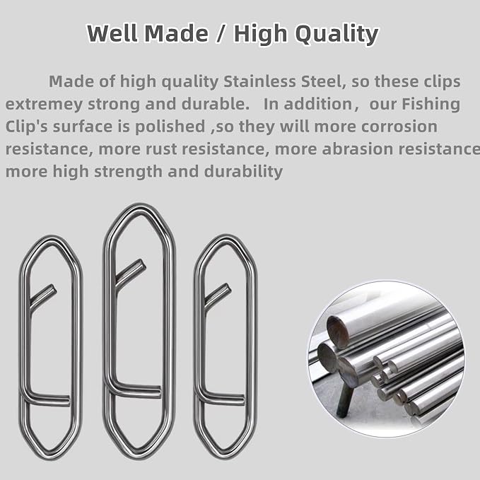 280Pcs/Box Stainless Steel Fishing Power Speed Clips (SS:100Pcs,S:100Pcs,M:60Pcs,L:20Pcs) High Strength Fishing Connector Swivels Snaps for Quick Change Lure Tackle Saltwater Freshwater