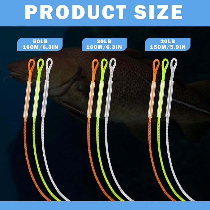 18 Pcs Fly Fishing Leader Connector Pro Selection Combo | 20lb 30lb 50lb | Clear, High Vis Yellow & Orange Braided Leader Loop Connectors for Fly Fish Line, Trout Bass Salmon Fishing Accessories