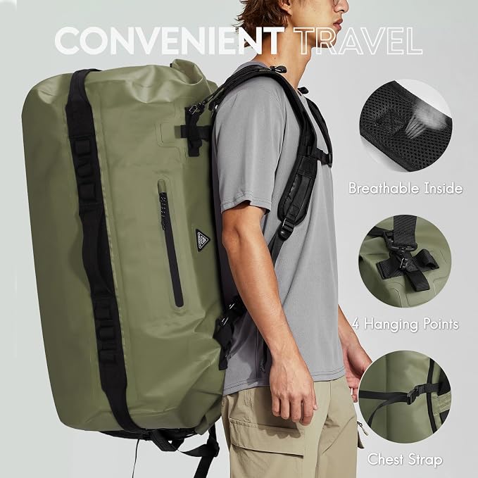 Haimont IPX7 Waterproof Roll-Top Dry Duffel Backpack | 60L/90L Sizes, 500D Tarpaulin, Welded Seams, Mesh Pockets, Boating & Kayaking